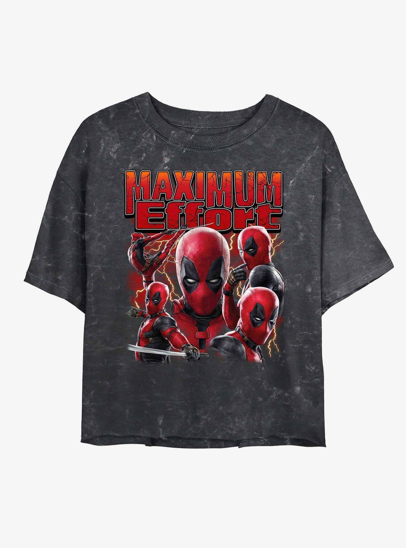 Marvel Deadpool & Wolverine Maximum Effort Womens Mineral Wash Crop T-Shirt BoxLunch Web Exclusive, , hi-res