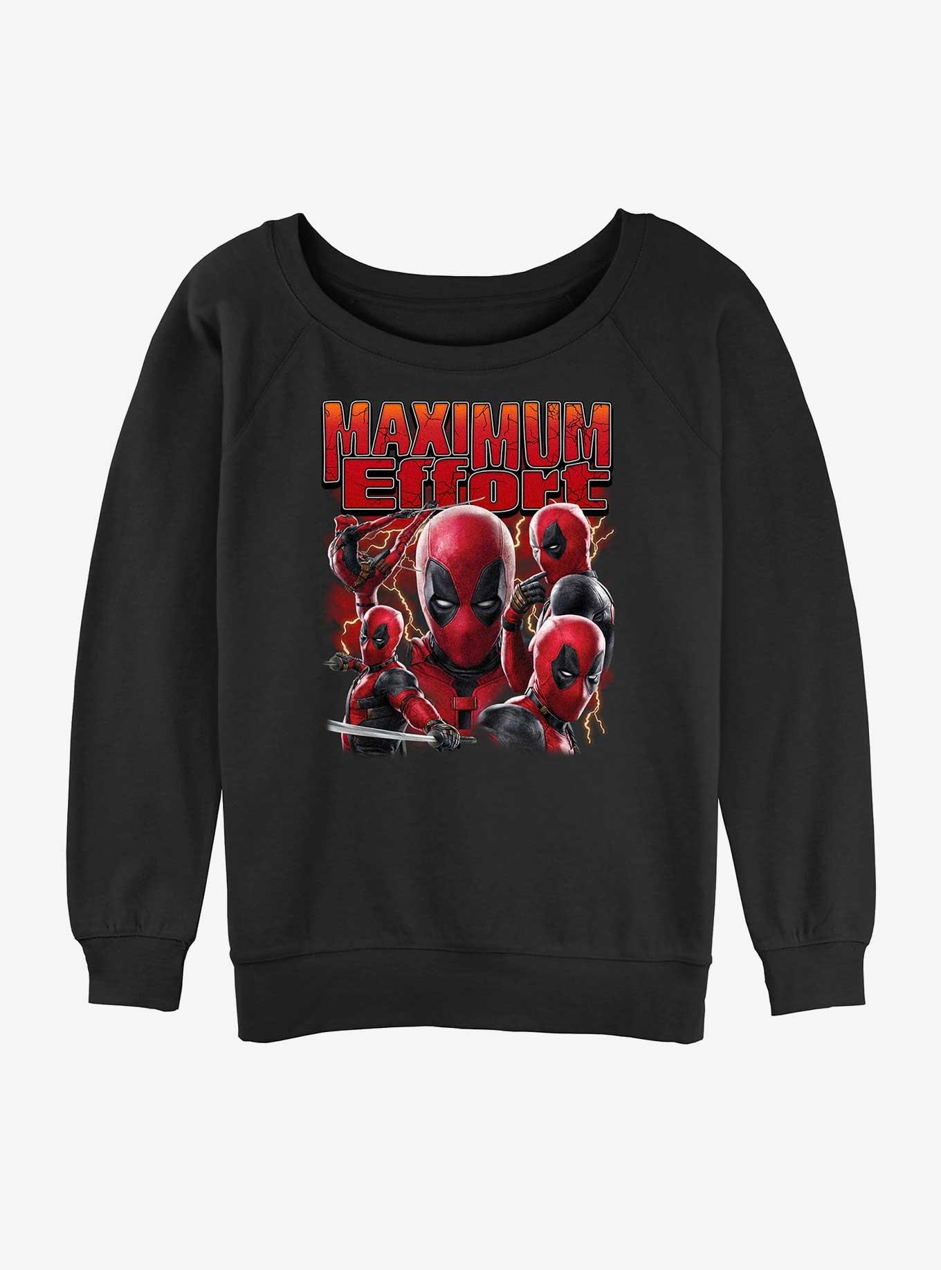 Marvel Deadpool & Wolverine Maximum Effort Womens Slouchy Sweatshirt BoxLunch Web Exclusive, BLACK, hi-res