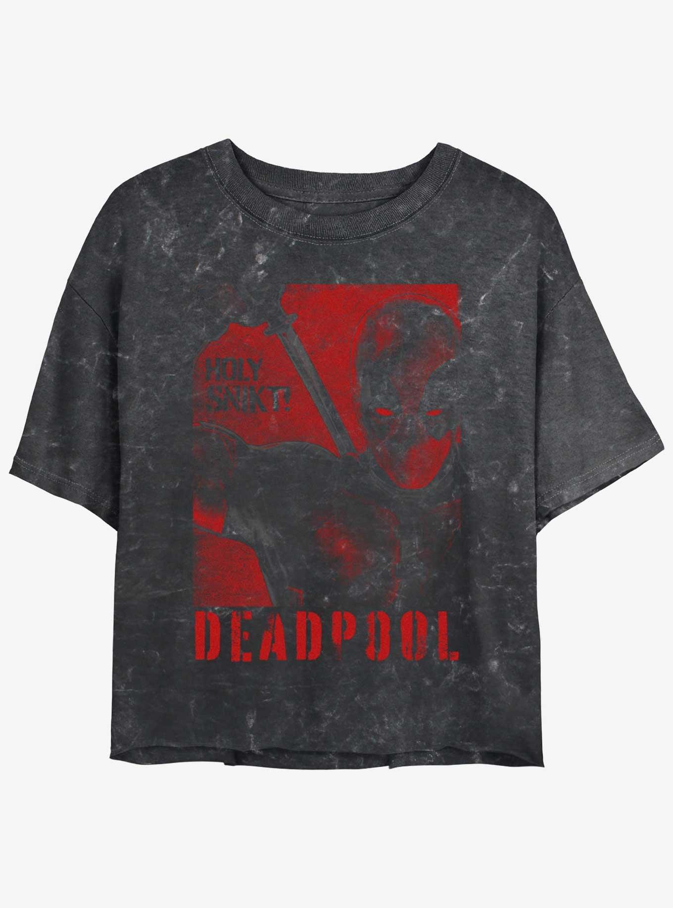 Marvel Deadpool & Wolverine Poster Deadpool SNIKT Womens Mineral Wash Crop T-Shirt, BLACK, hi-res