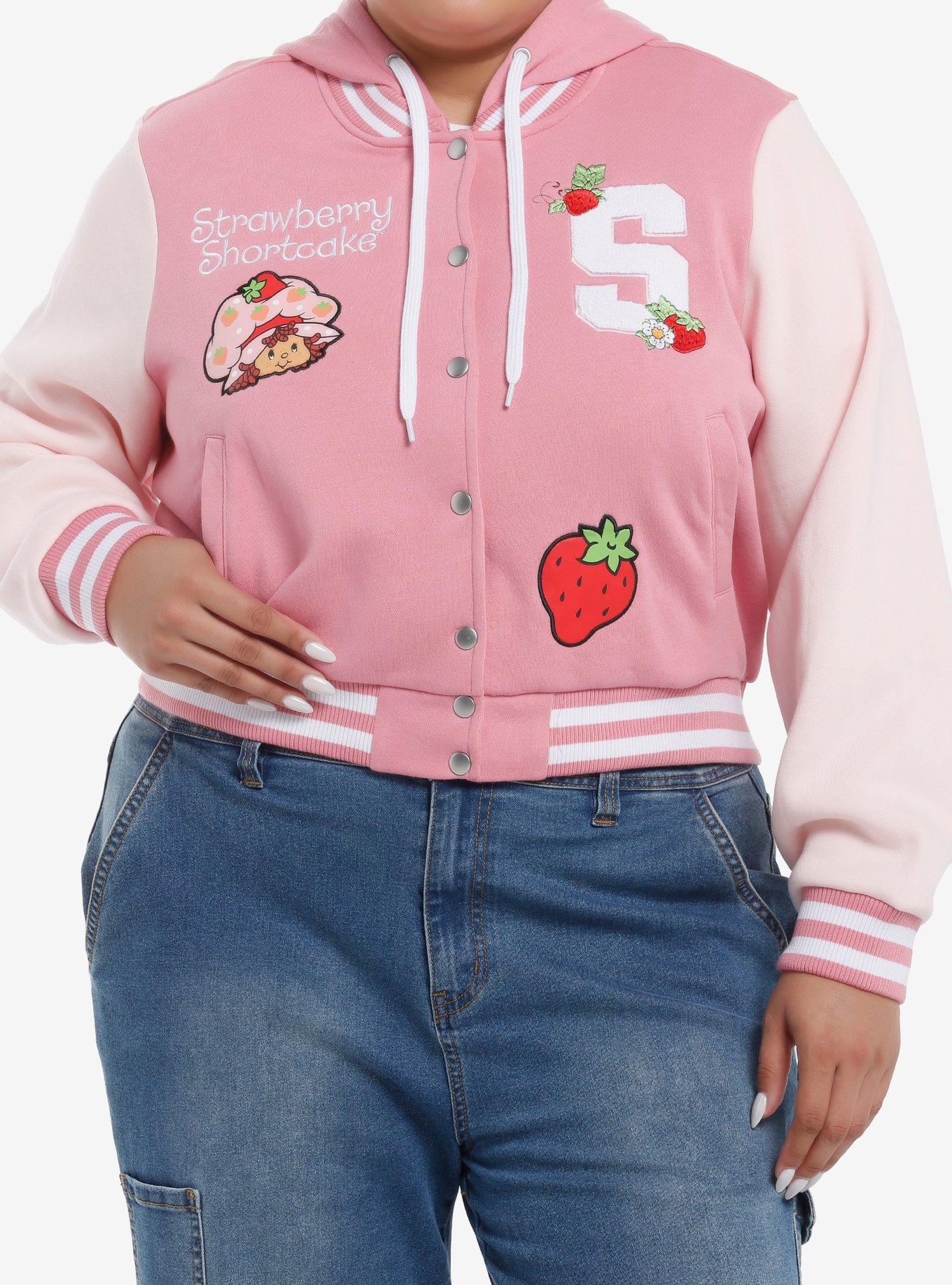 Strawberry Shortcake Pink Hooded Varsity Jacket Plus Size | Her