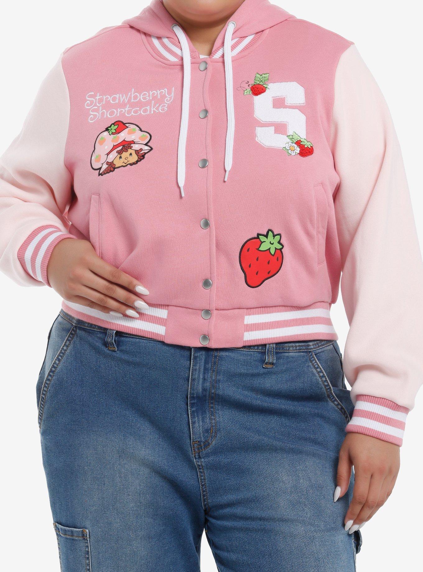 Strawberry Shortcake Pink Hooded Varsity Jacket Plus Size, PINK, hi-res