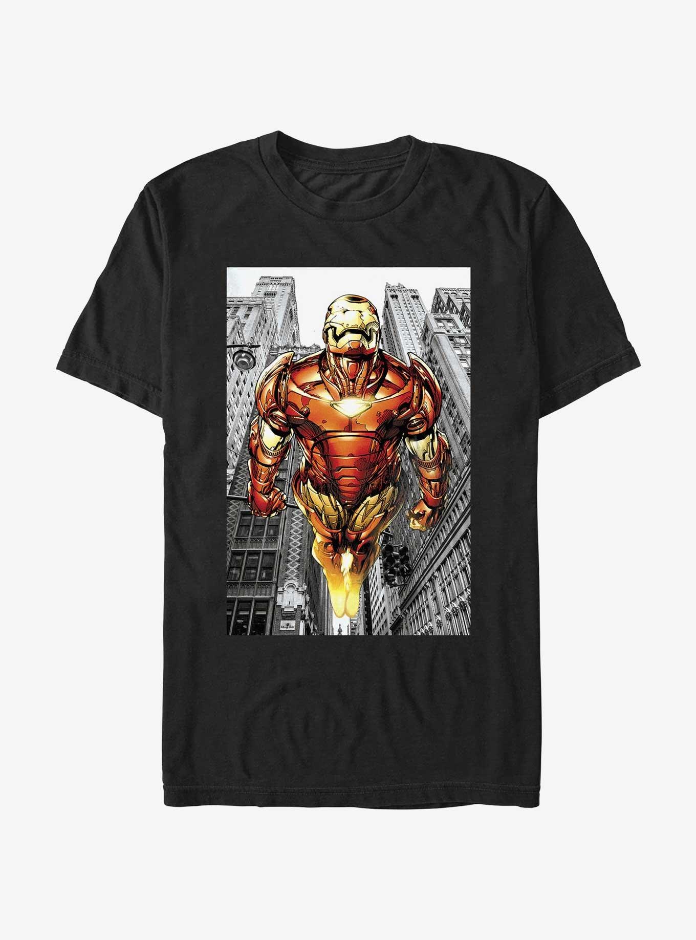 Marvel Iron Man Flying Through T-Shirt, BLACK, hi-res