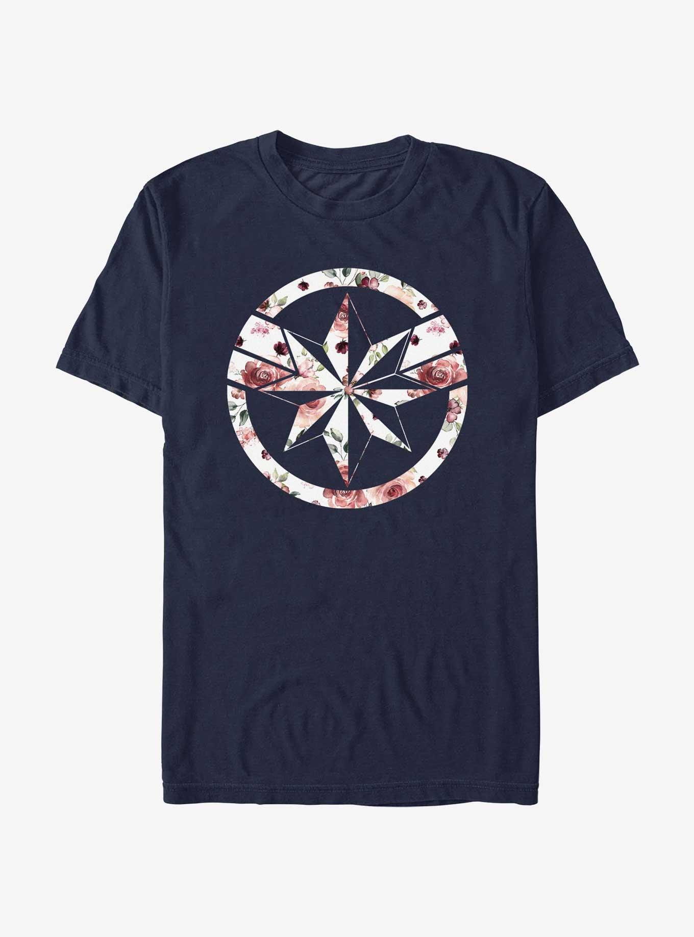 Marvel Captain Marvel Floral Fill Icon T-Shirt, NAVY, hi-res