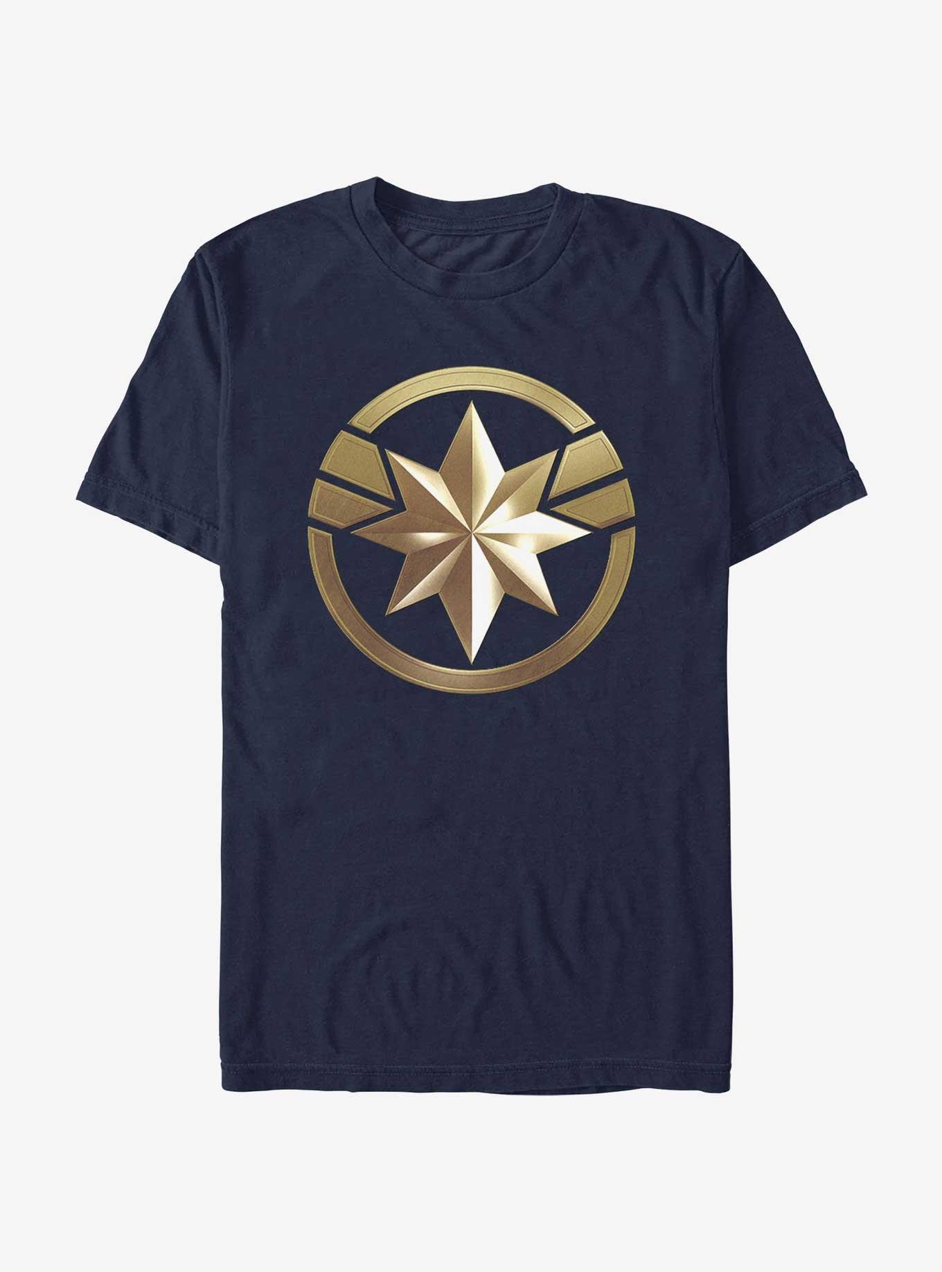 Marvel Captain Marvel Gold Logo T-Shirt, NAVY, hi-res