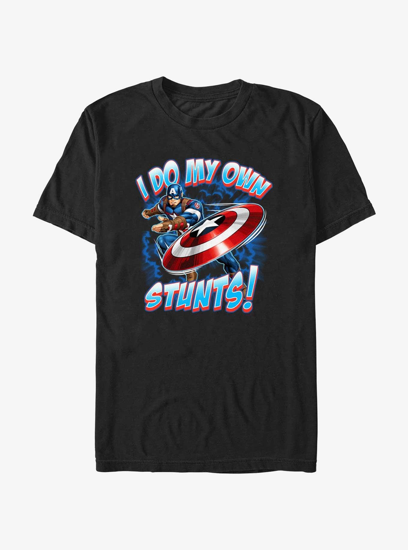 Marvel Captain America I Do My Own Stunts T-Shirt, BLACK, hi-res