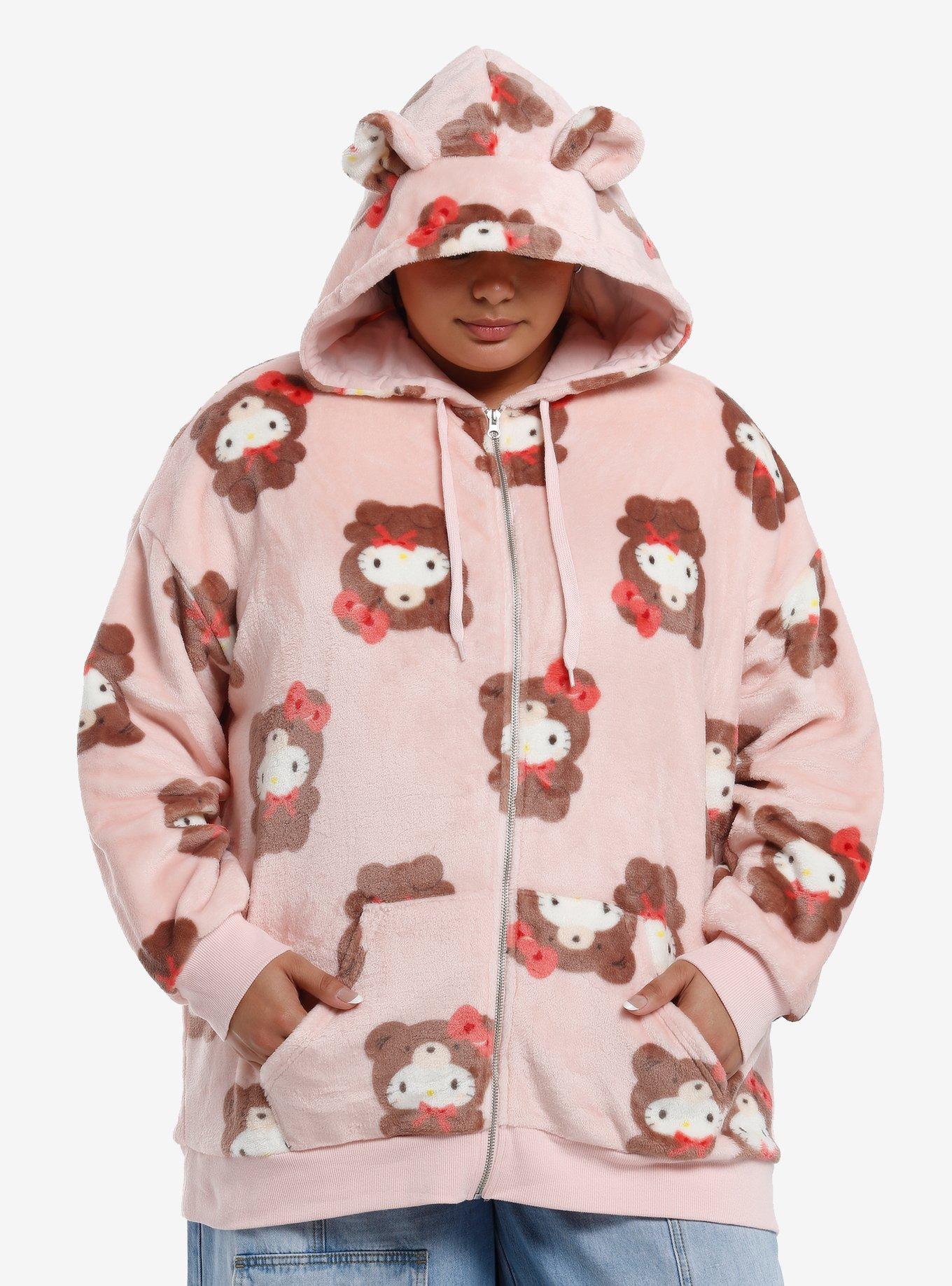 Hello Kitty Latte Bear Fuzzy Girls Hoodie Plus Size, , hi-res