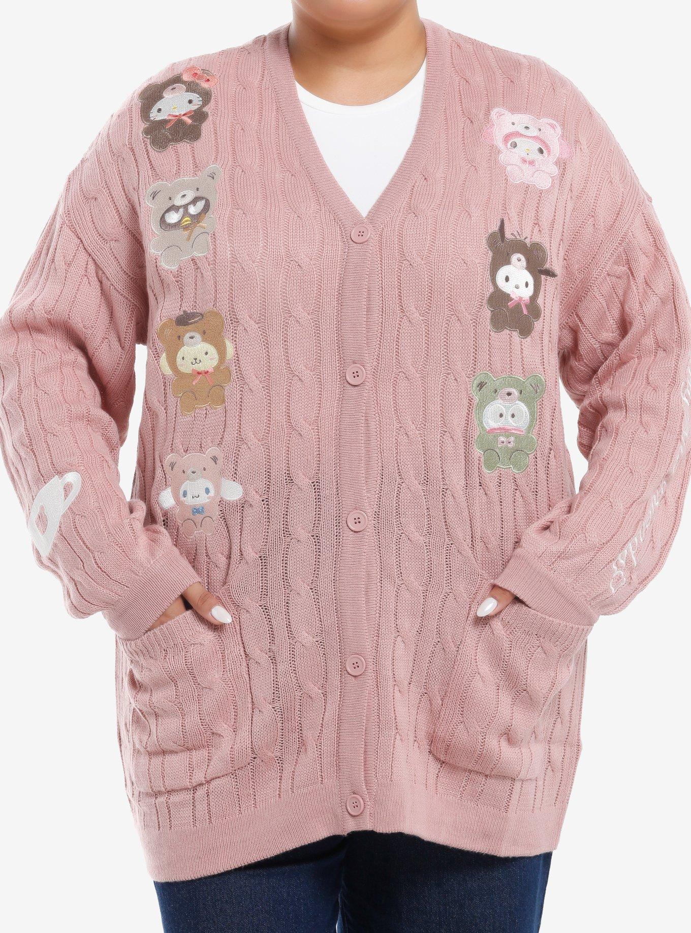 Hello Kitty And Friends Latte Bear Cable Knit Girls Cardigan Plus Size, , hi-res