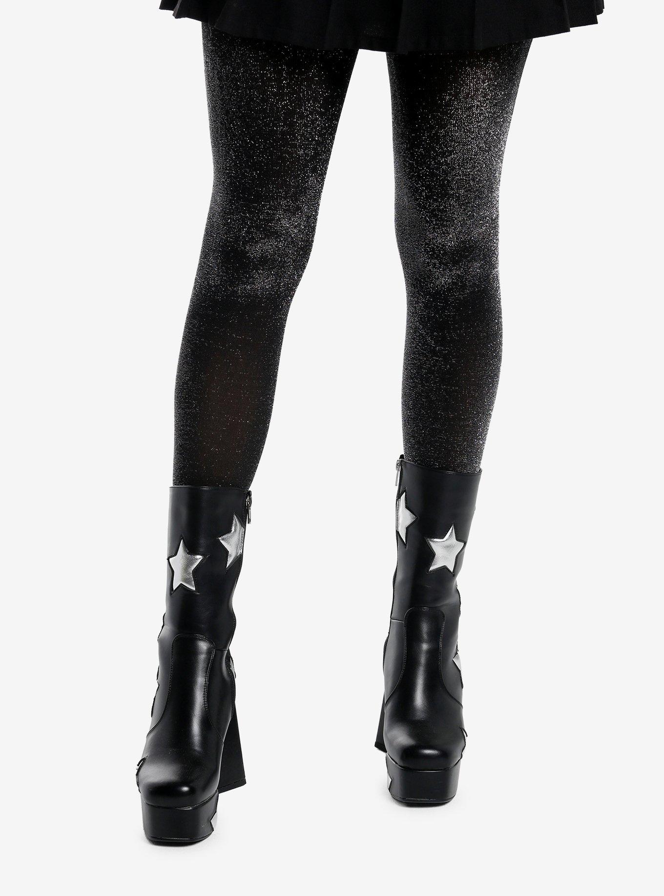 Black & Silver Lurex Tights, , hi-res