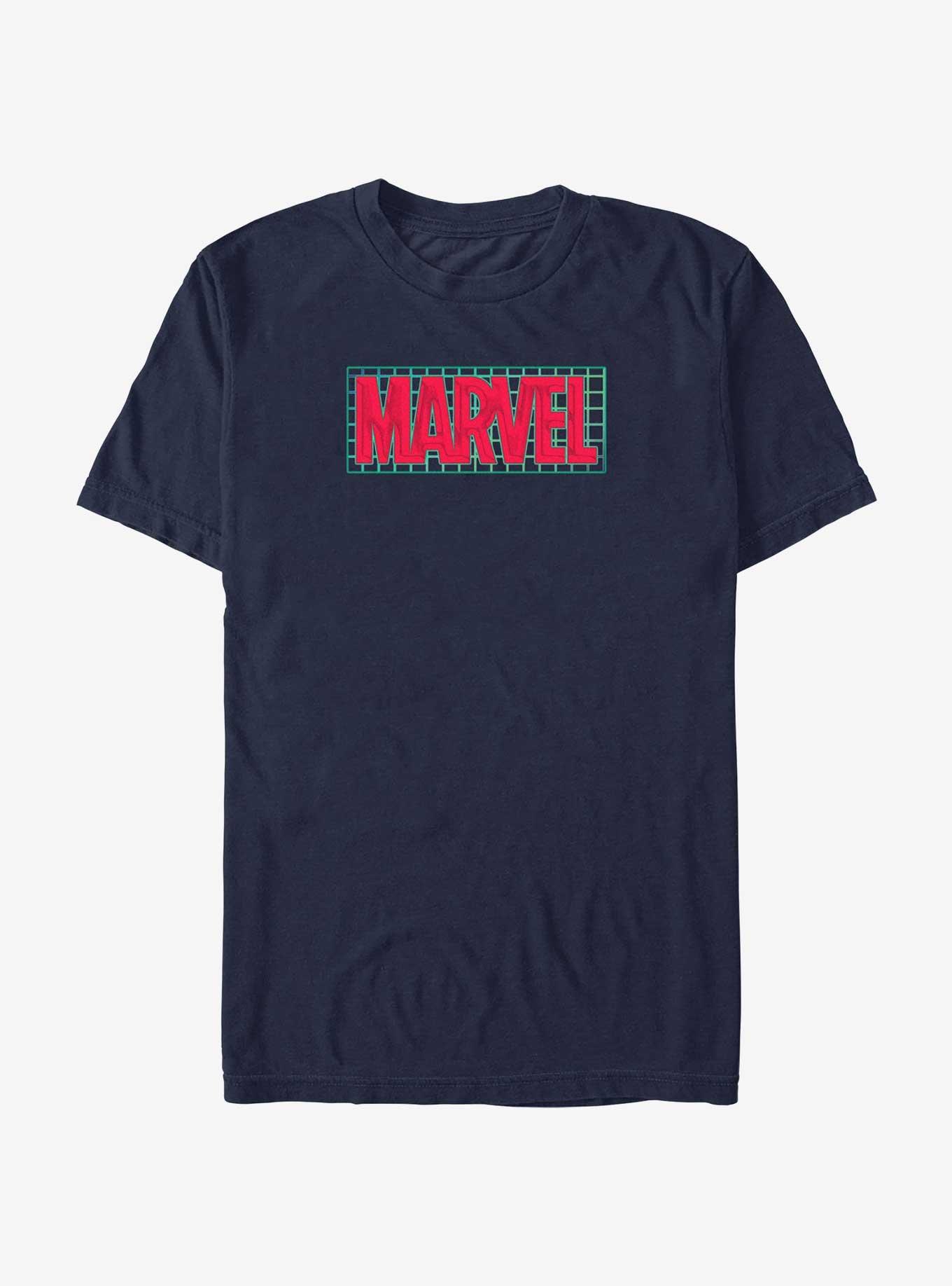 Marvel Neon Grid Logo T-Shirt, NAVY, hi-res