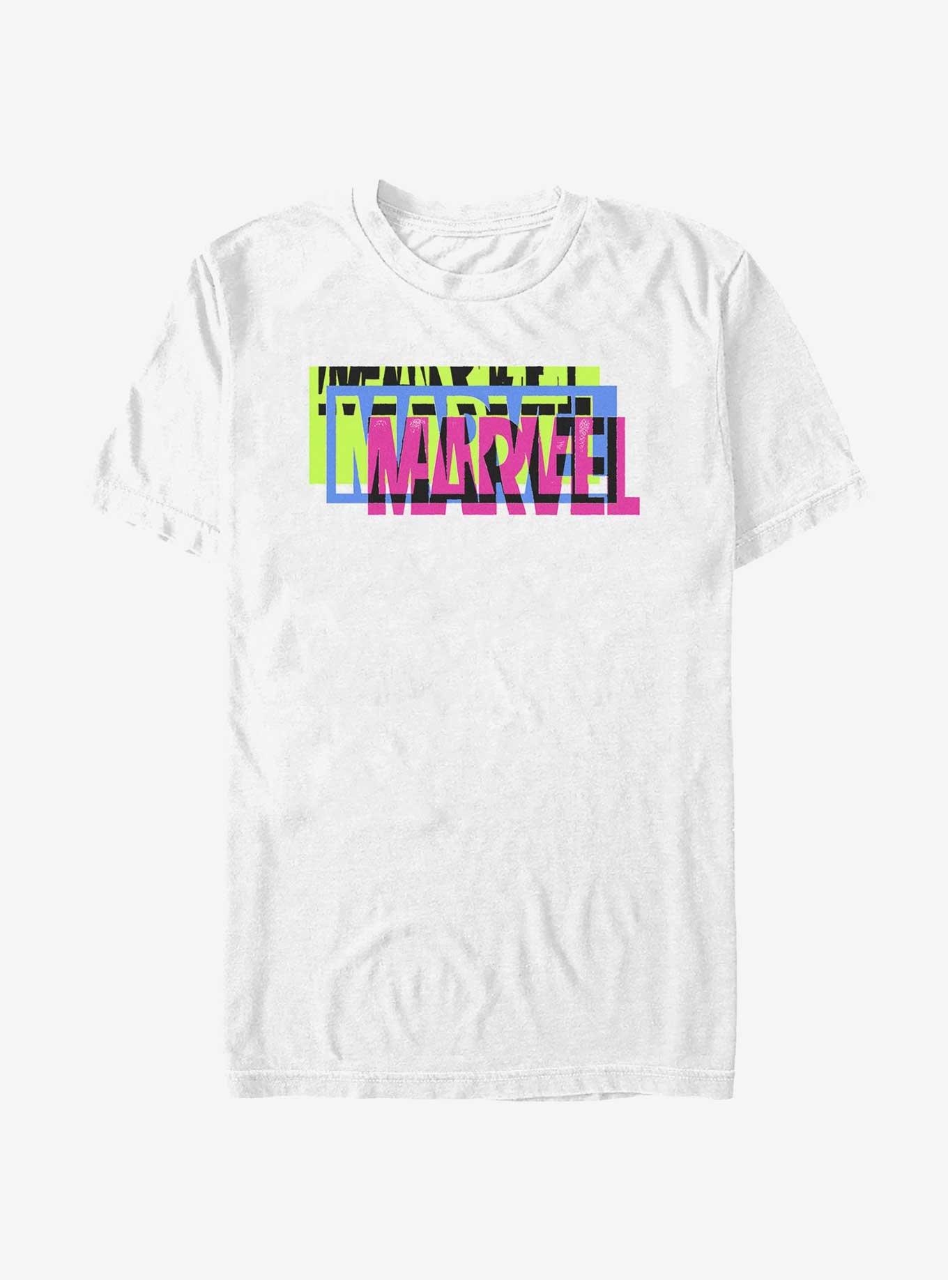 Marvel Logo Triple Glitch T-Shirt, WHITE, hi-res