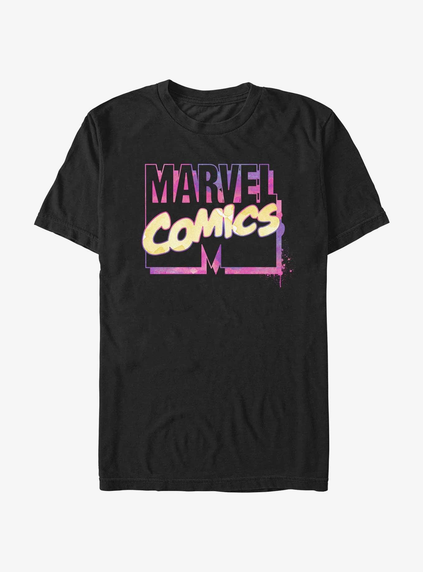 Marvel Logo Watercolor T-Shirt, BLACK, hi-res