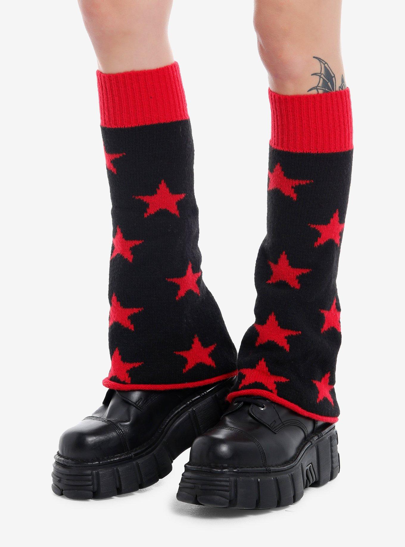 Red & Black Star Flared Leg Warmers, , hi-res