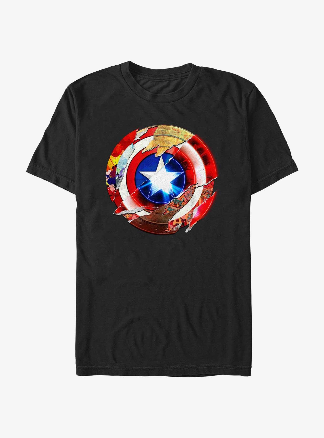 Marvel Captain America Torn Shield T-Shirt, BLACK, hi-res