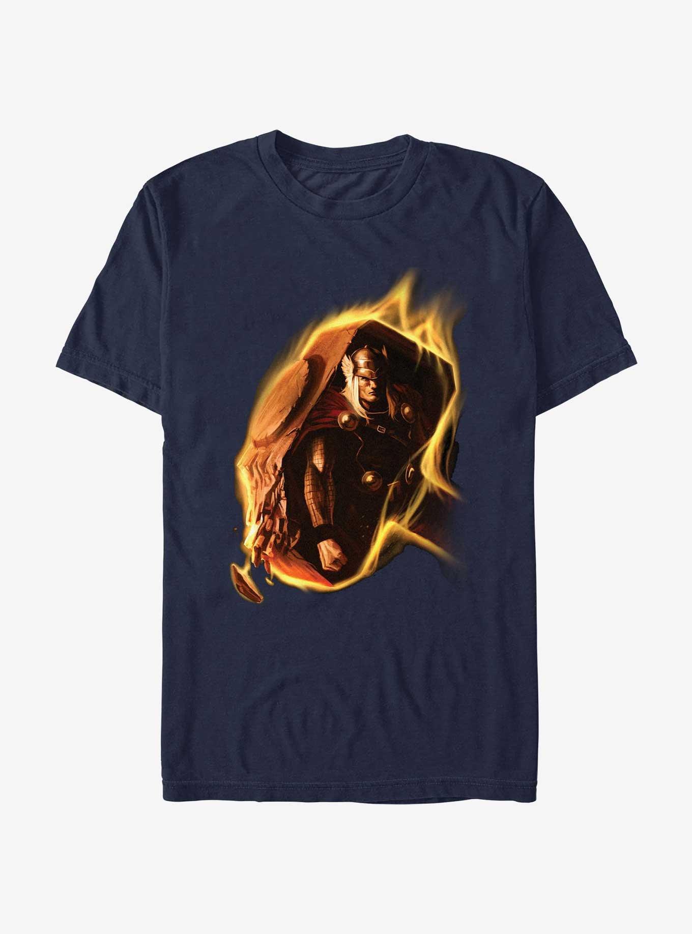 Marvel Thor Fire Hammer Portrai T-Shirt, NAVY, hi-res