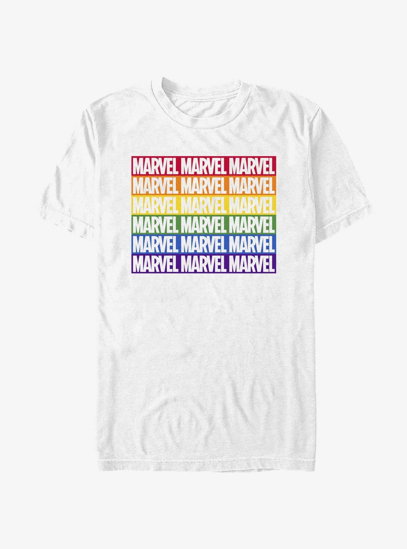 Marvel Rainbow Repeat Logo T-Shirt, WHITE, hi-res