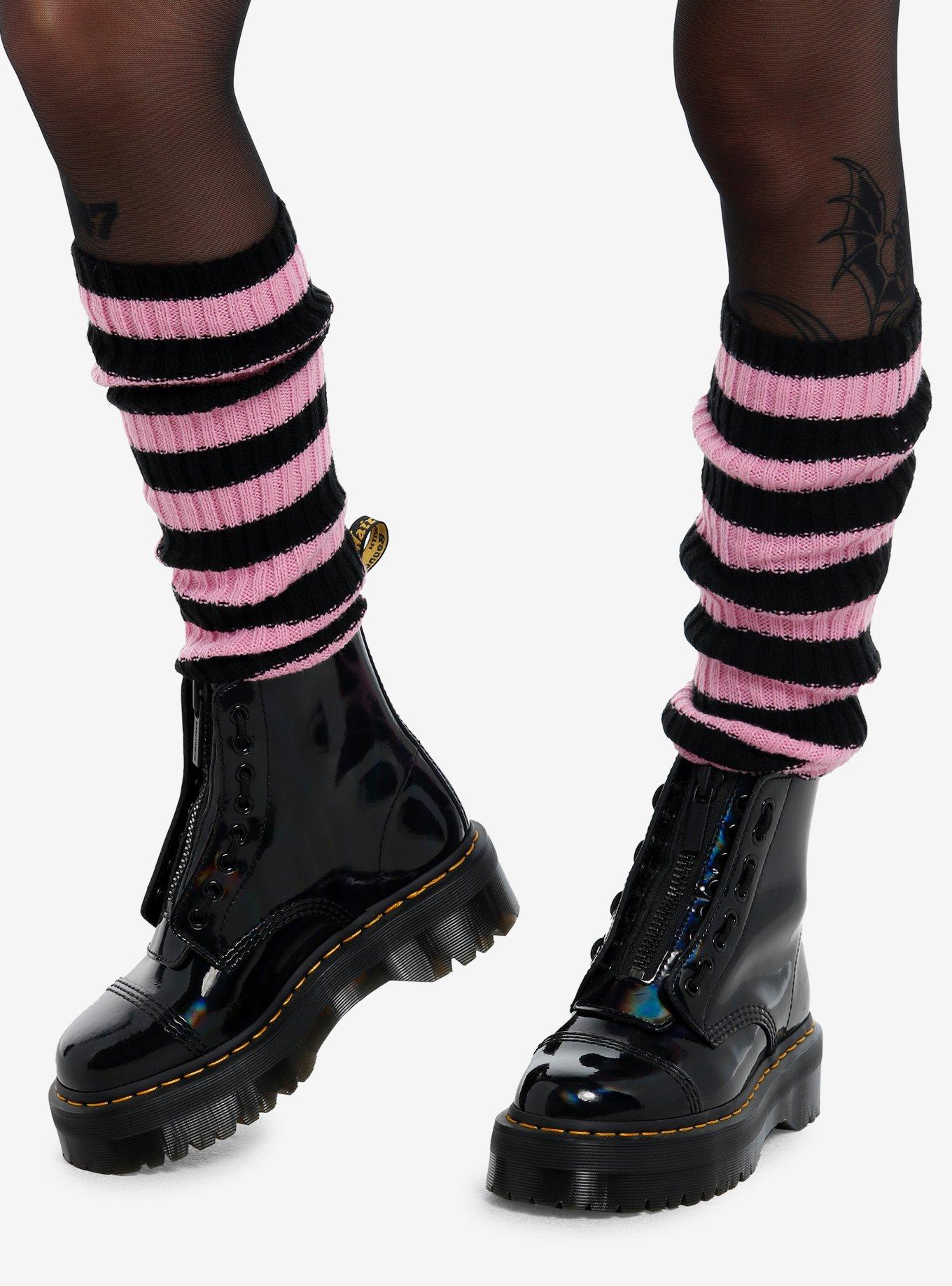 Black & Pink Stripe Slouch Knee-High Socks, , hi-res