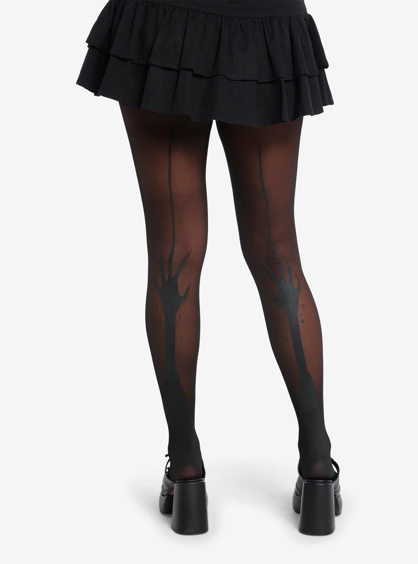 Black Back Seam Hand Print Tights, , hi-res