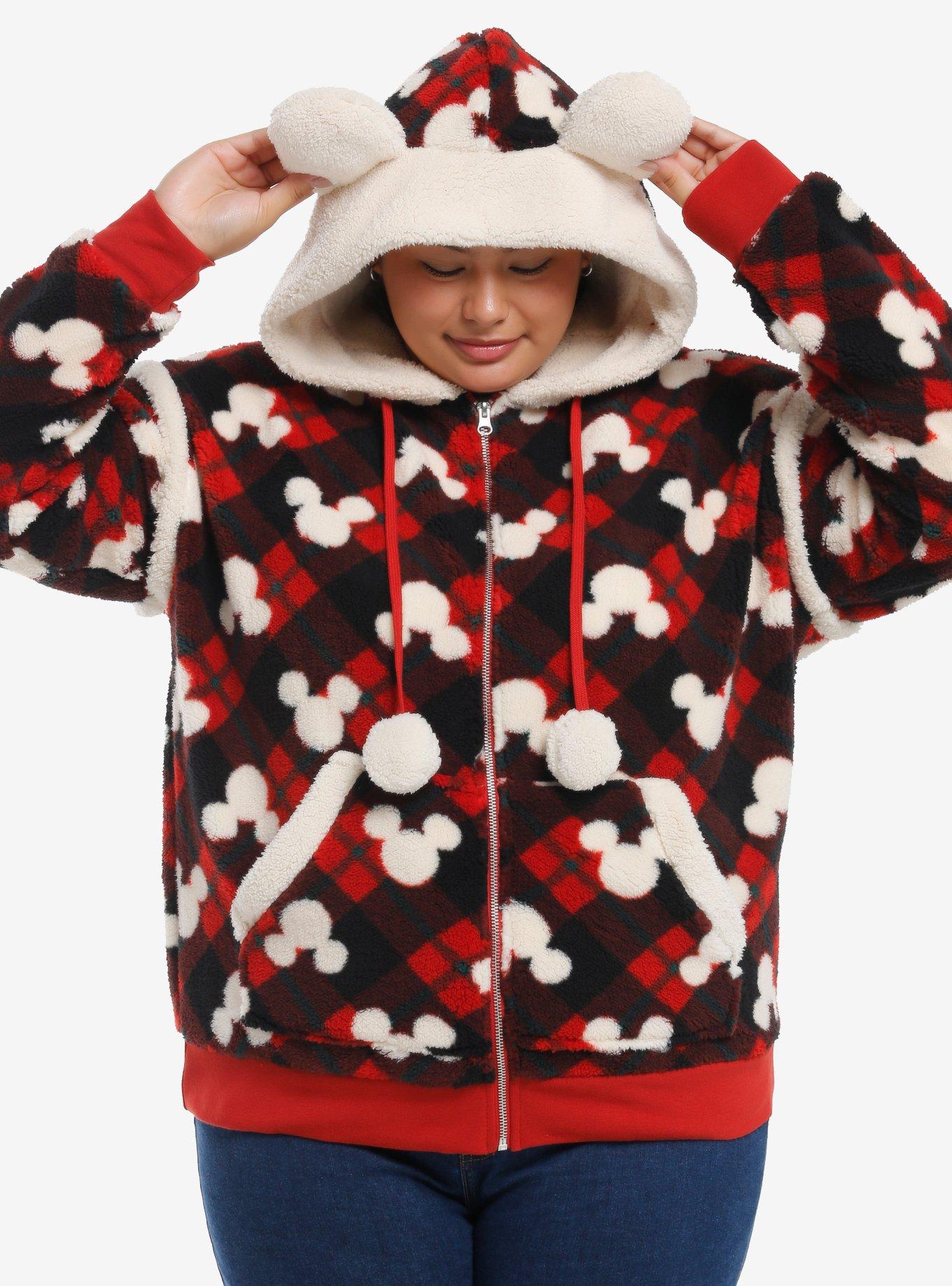 Her Universe Disney Mickey Mouse Plaid Sherpa Hoodie Plus Size, , hi-res