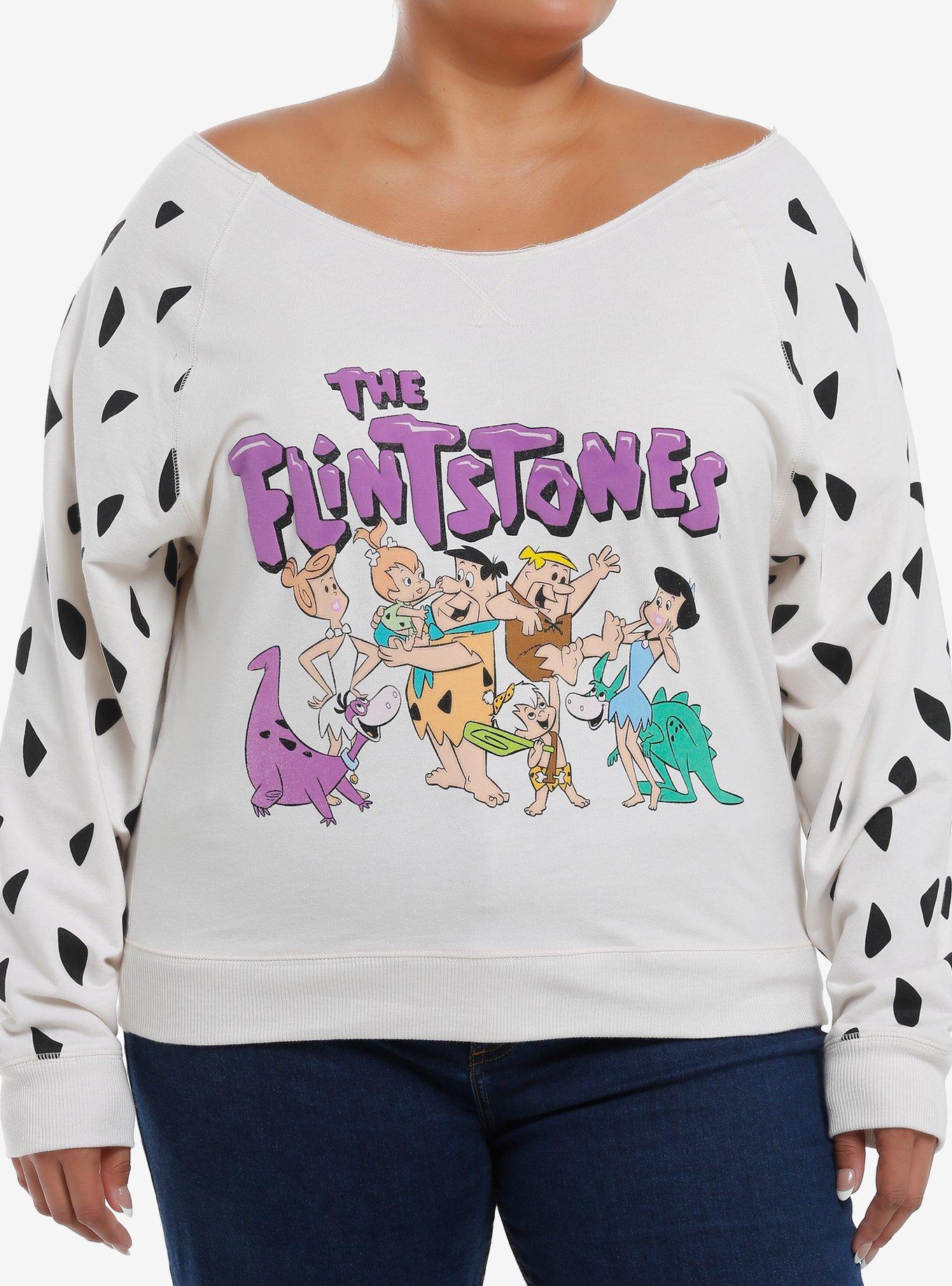 The Flintstones Characters Off-Shoulder Sweater Plus Size, MULTI, hi-res