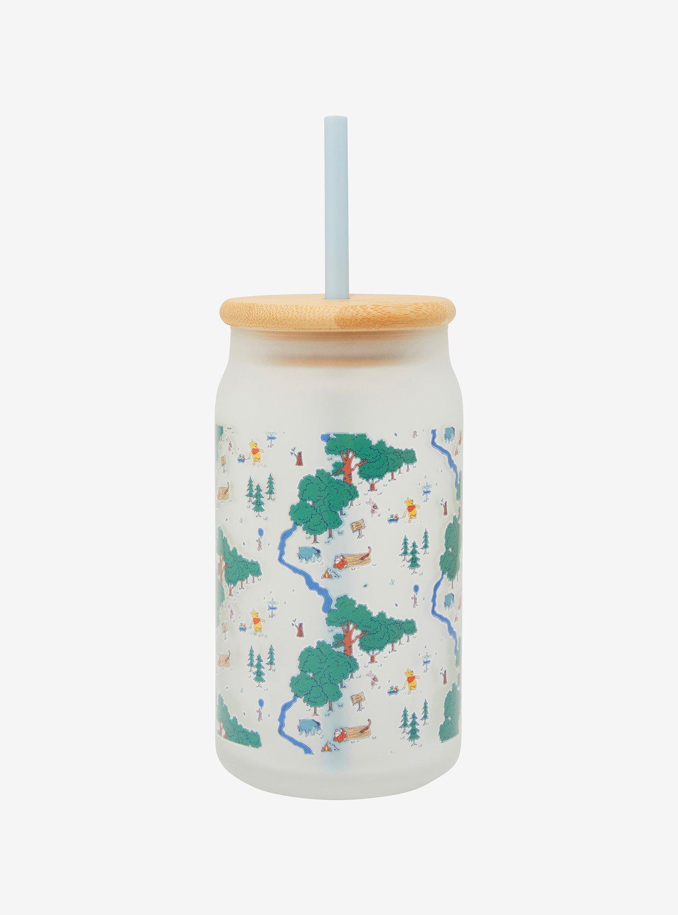 Disney Winnie the Pooh Hundred Acre Wood Map Frosted Glass Cup with Lid - BoxLunch Exclusive, , hi-res