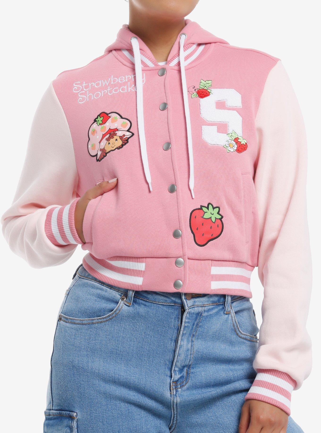 Strawberry Shortcake Pink Hooded Girls Varsity Jacket, , hi-res