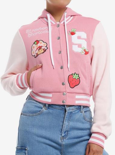 Strawberry Shortcake Pink Hooded Girls Varsity Jacket Hot Topic