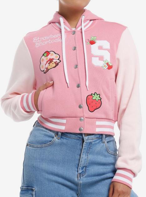 Strawberry Shortcake Pink Hooded Girls Varsity Jacket Hot Topic