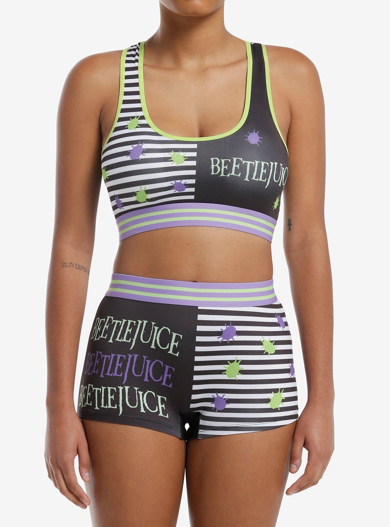 Beetlejuice Split Stripe Bra & Boyshort Panty Set, MULTI, hi-res