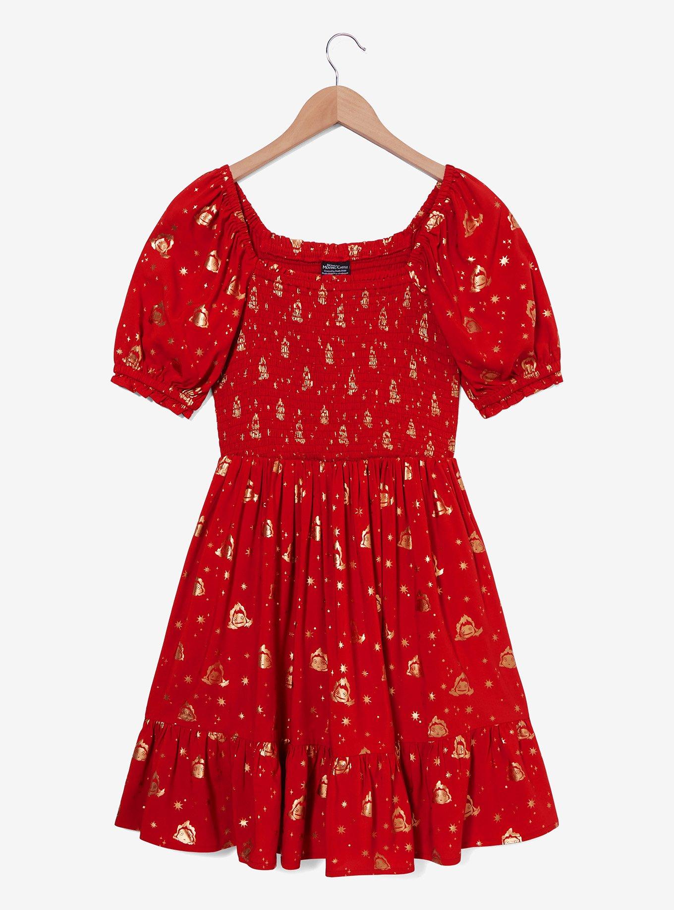 Studio Ghibli Howl's Moving Castle Calcifer Starry Allover Print Smock Dress - BoxLunch Exclusive, , hi-res