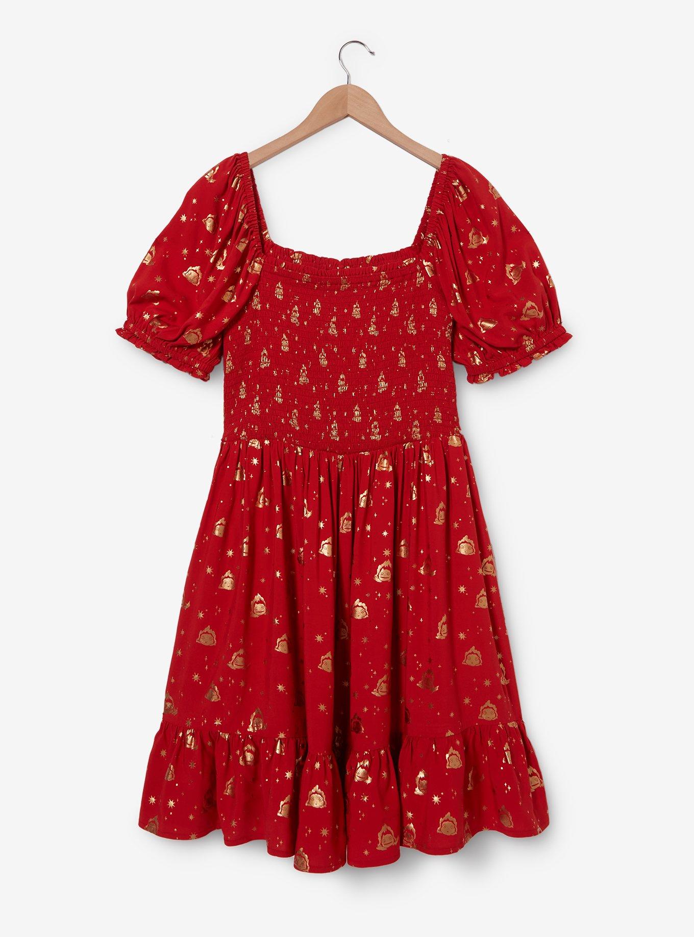 Studio Ghibli Howl's Moving Castle Calcifer & Stars Allover Print Plus Size Smock Dress, , hi-res