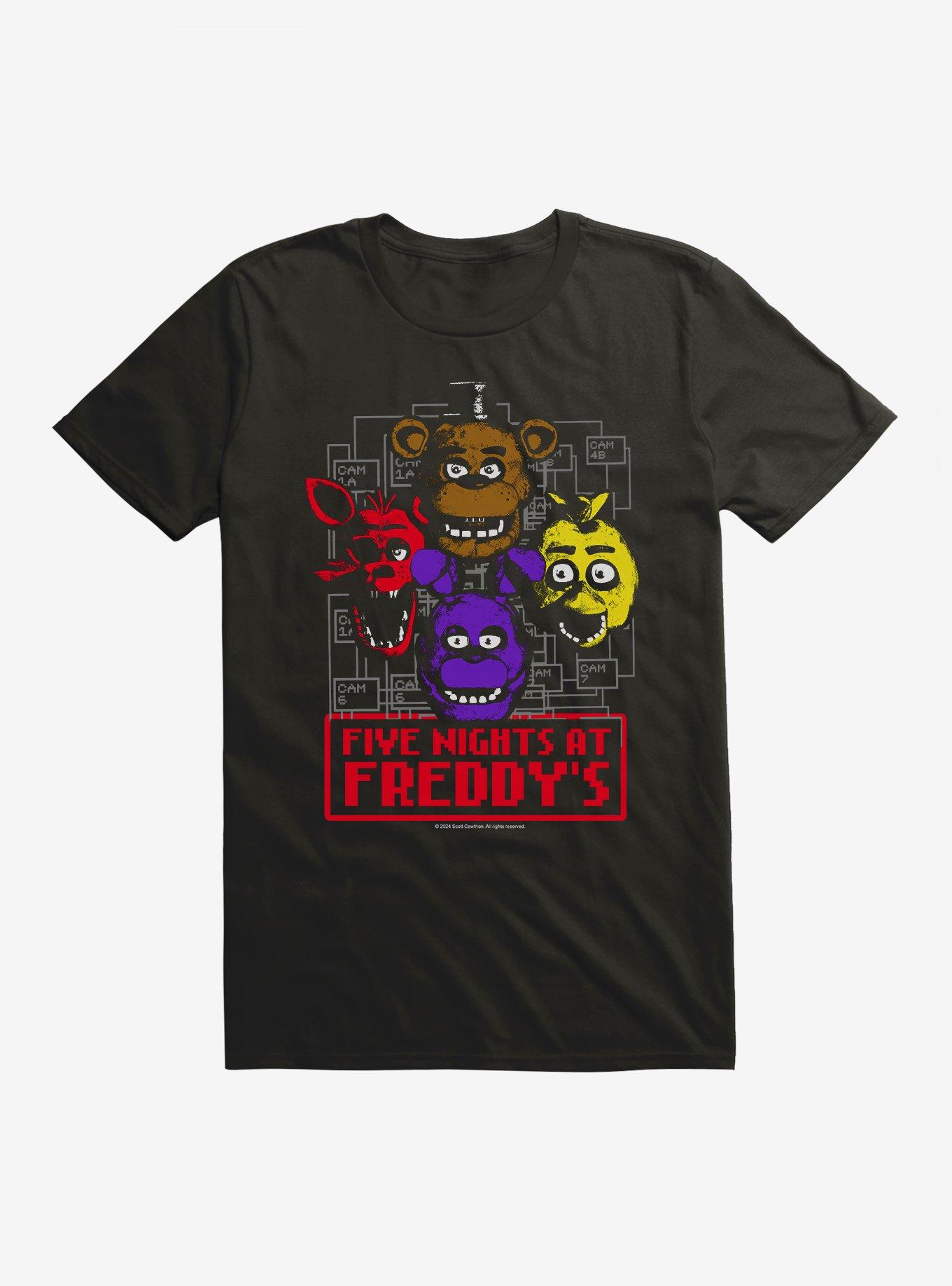 Five Nights At Freddy's Camera Map Characters T-Shirt, BLACK, hi-res