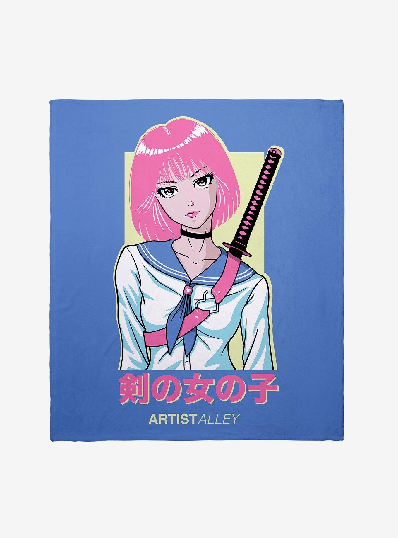 Anime Sword Girl Throw Blanket, , hi-res