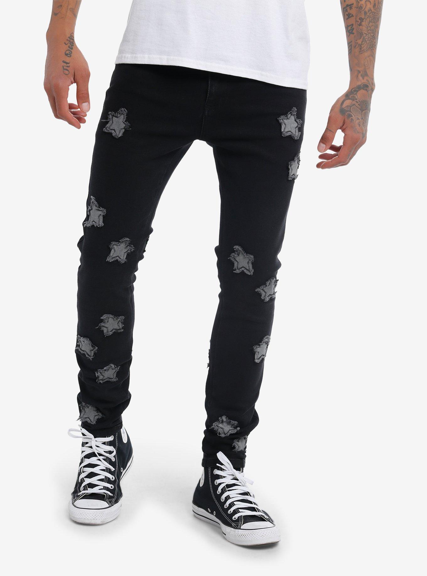 Social Collision Star Patches Black Stinger Jeans, , hi-res