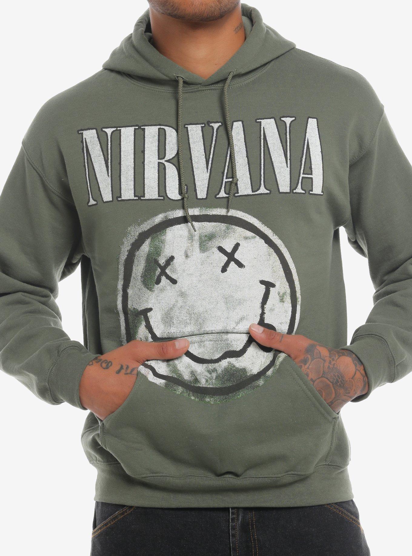 Nirvana Smile Face Jumbo Graphic Hoodie, MILITARY GREEN, hi-res