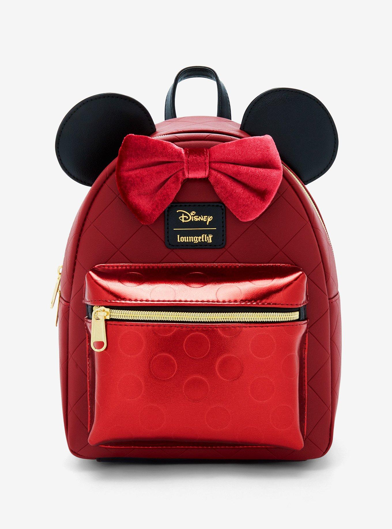 Loungefly Disney Minnie Mouse Burgundy Velvet Bow Mini Backpack