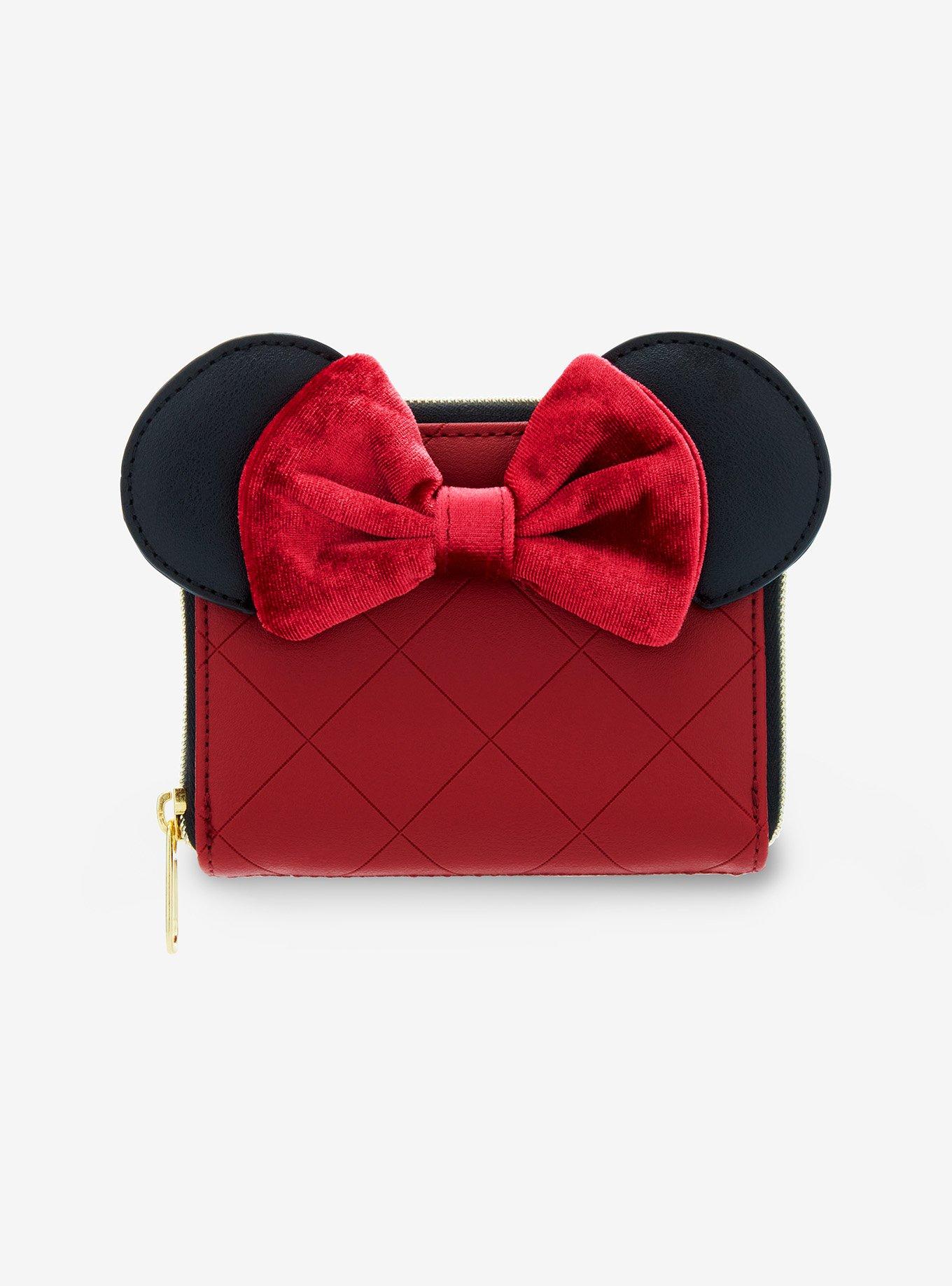 Loungefly Disney Minnie Mouse Burgundy Velvet Bow Mini Zipper Wallet, , hi-res