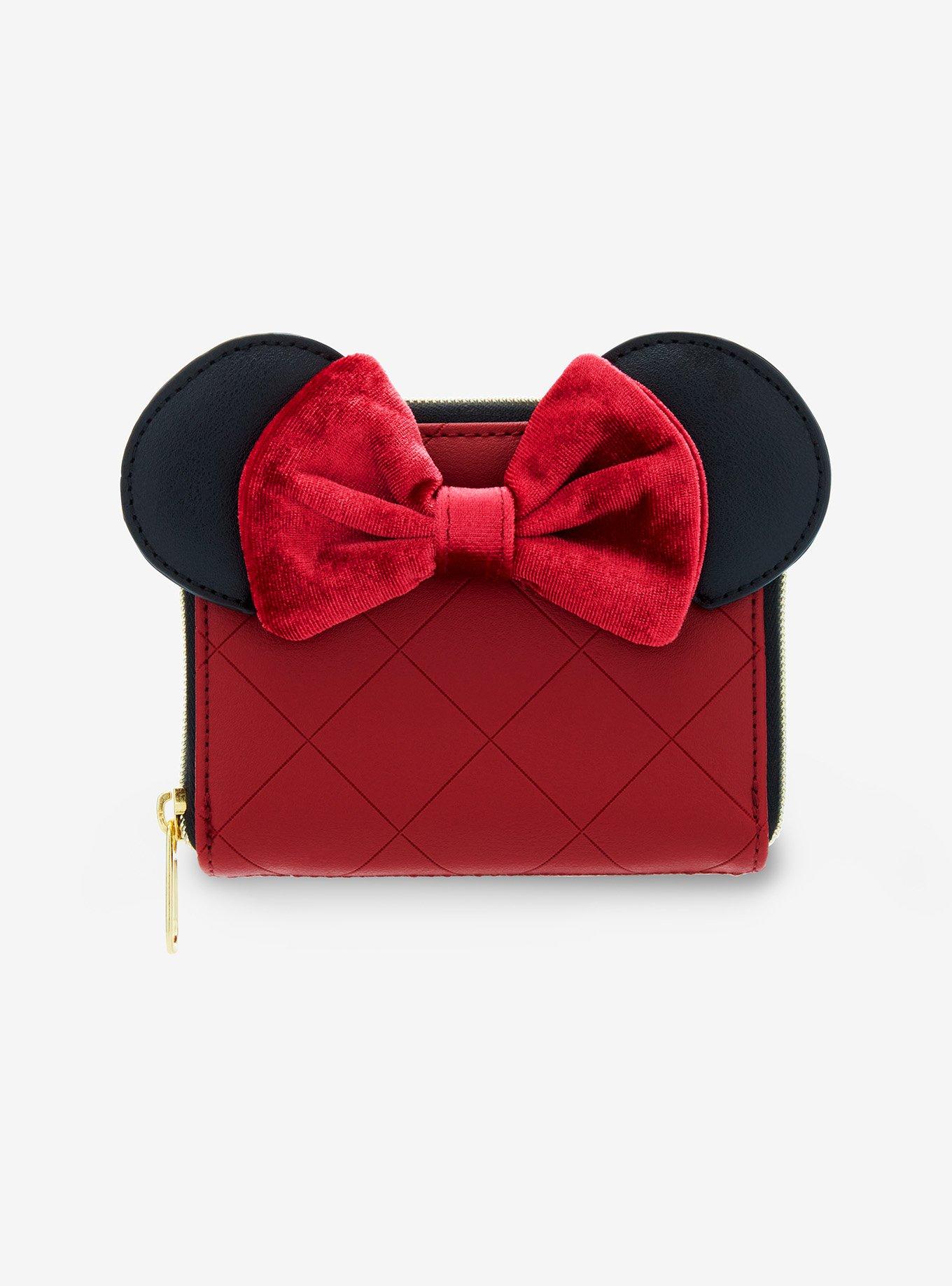 Loungefly Disney Minnie Mouse Burgundy Velvet Bow Mini Zipper Wallet, , hi-res