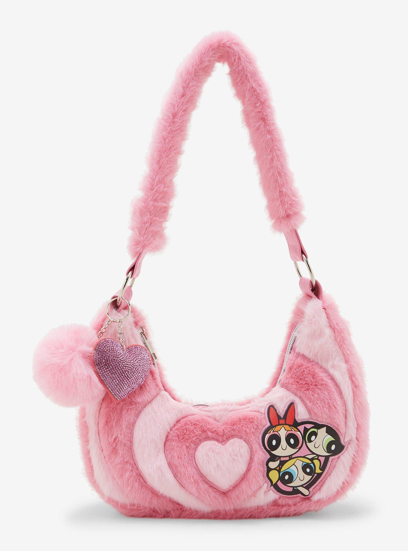 The Powerpuff Girls Pink Heart Fuzzy Shoulder Bag, , hi-res