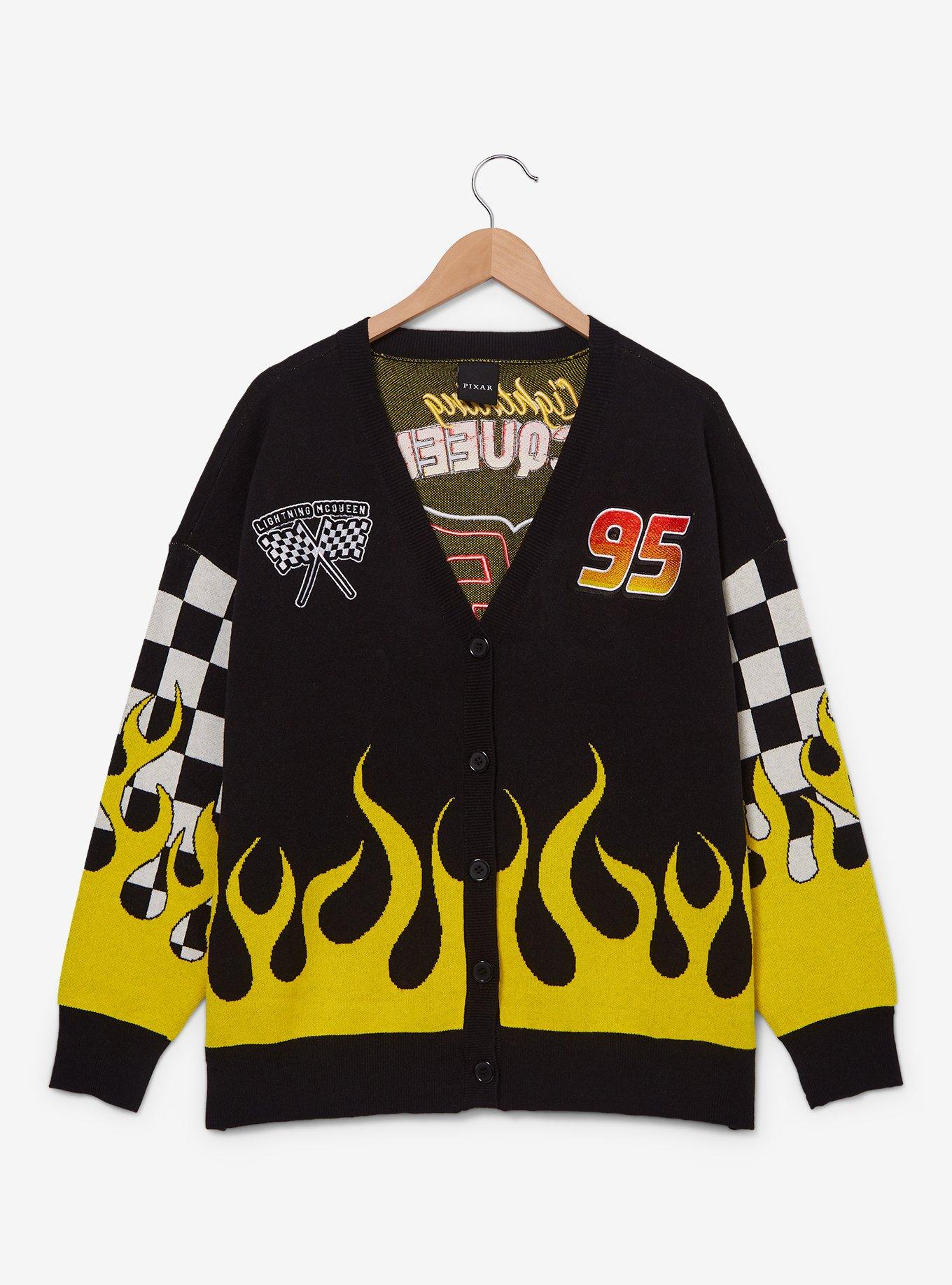 Disney Pixar Cars Lightning McQueen Flaming Checkered Women's Plus Size Cardigan — BoxLunch Exclusive, , hi-res