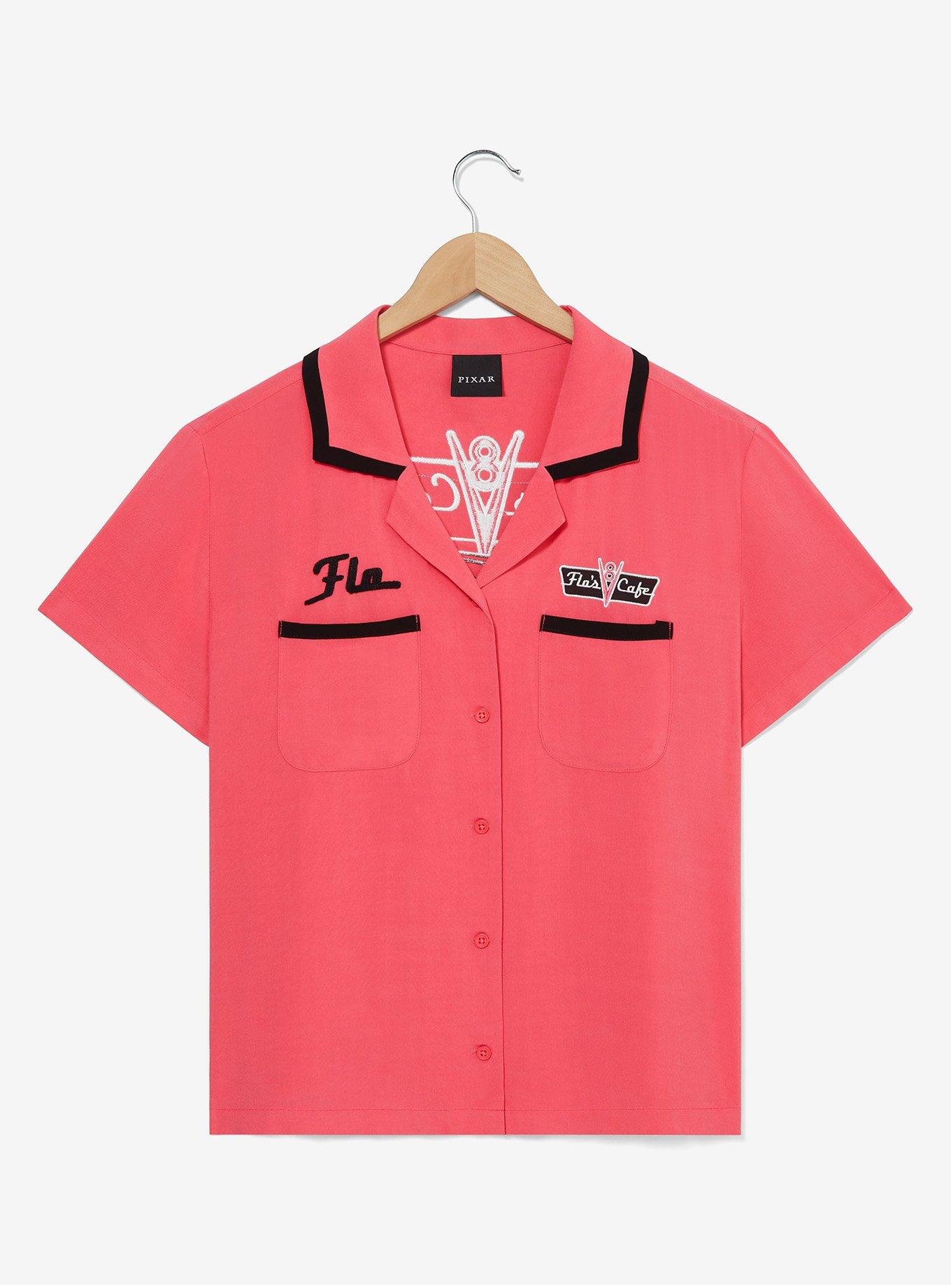 Disney Pixar Cars Flo's Cafe Women's Cropped Woven Button-Up — BoxLunch Exclusive, , hi-res