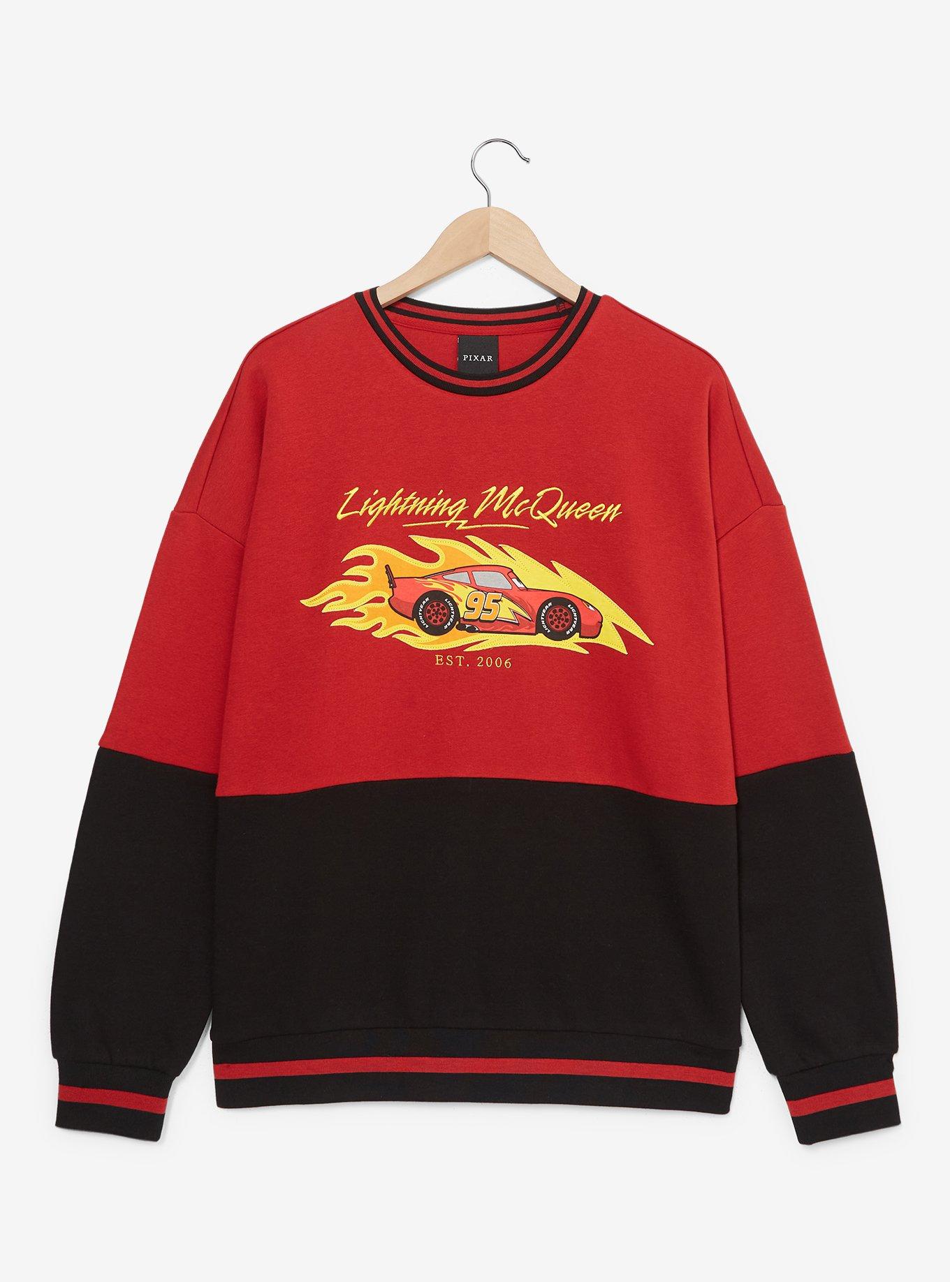 Disney Pixar Cars Lightning McQueen Panel Crewneck &mdash; BoxLunch Exclusive, PINK, hi-res