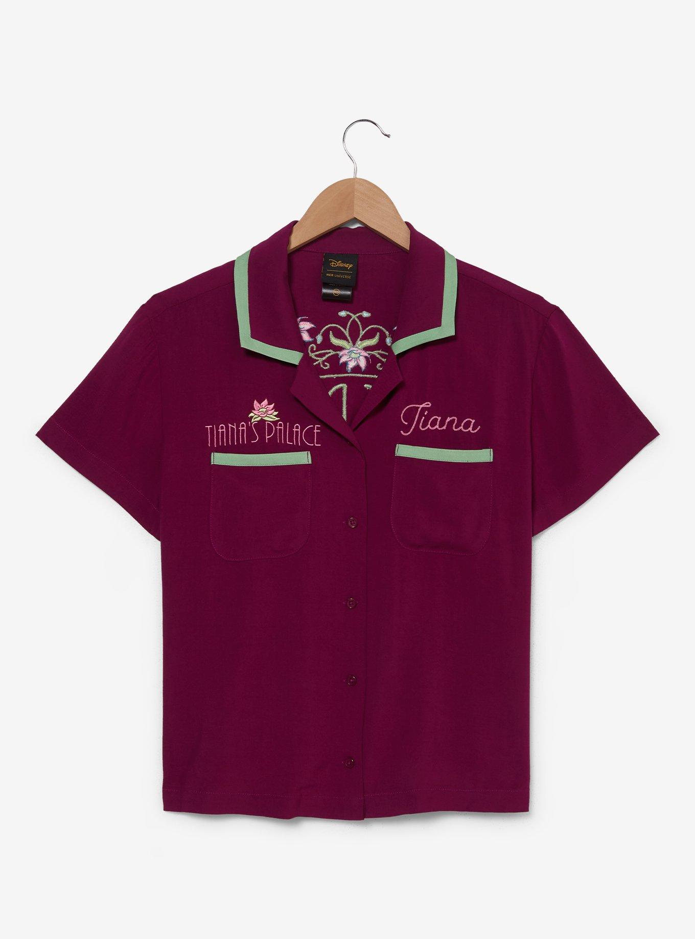 Disney The Princess and the Frog Tiana's Palace Women's Cropped Woven Button-Up &mdash; BoxLunch Exclusive, GRAPE, hi-res