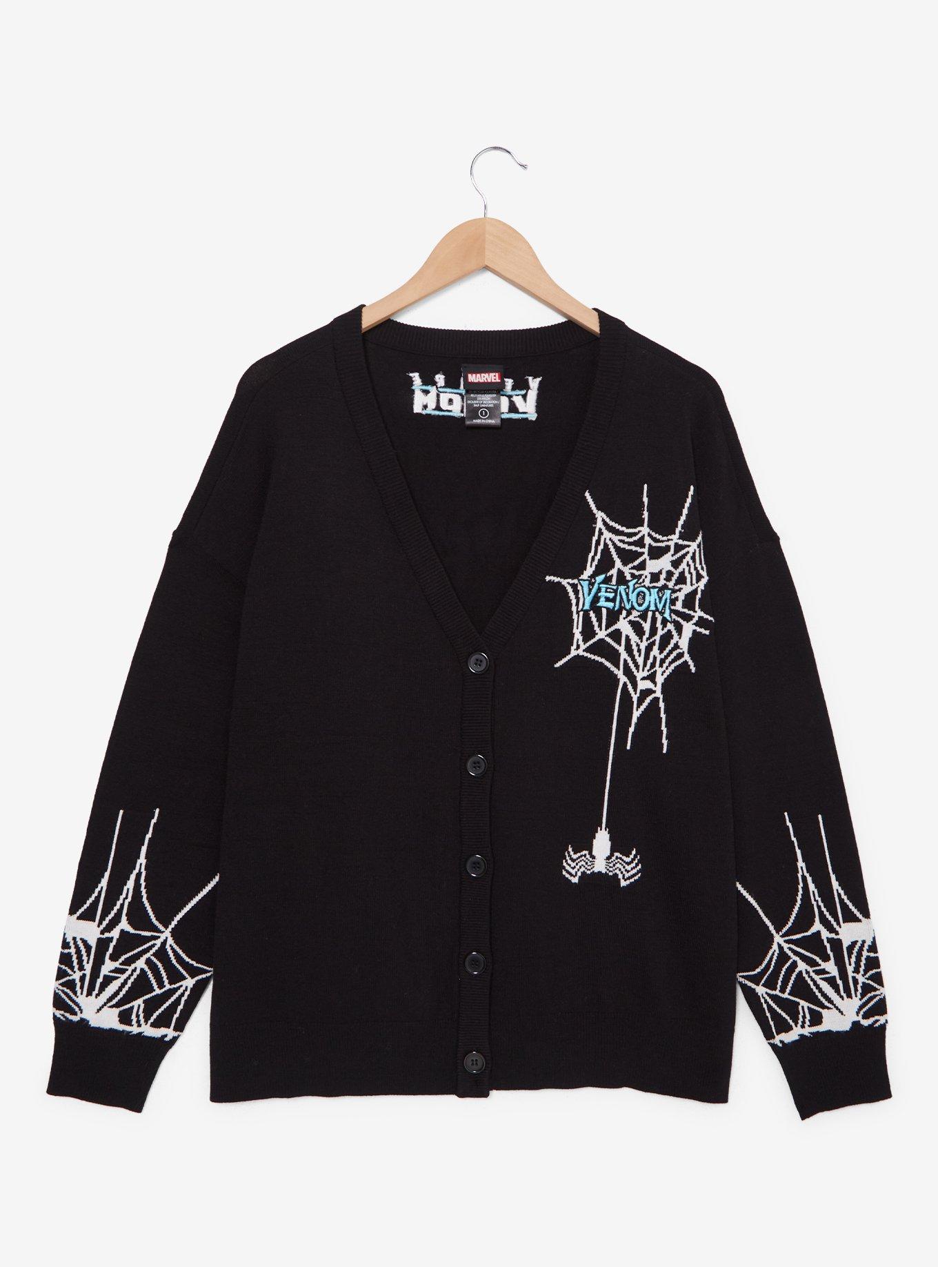 Marvel Venom Webs Embroidered Women's Plus Size Cardigan &mdash; BoxLunch Exclusive, BLACK, hi-res