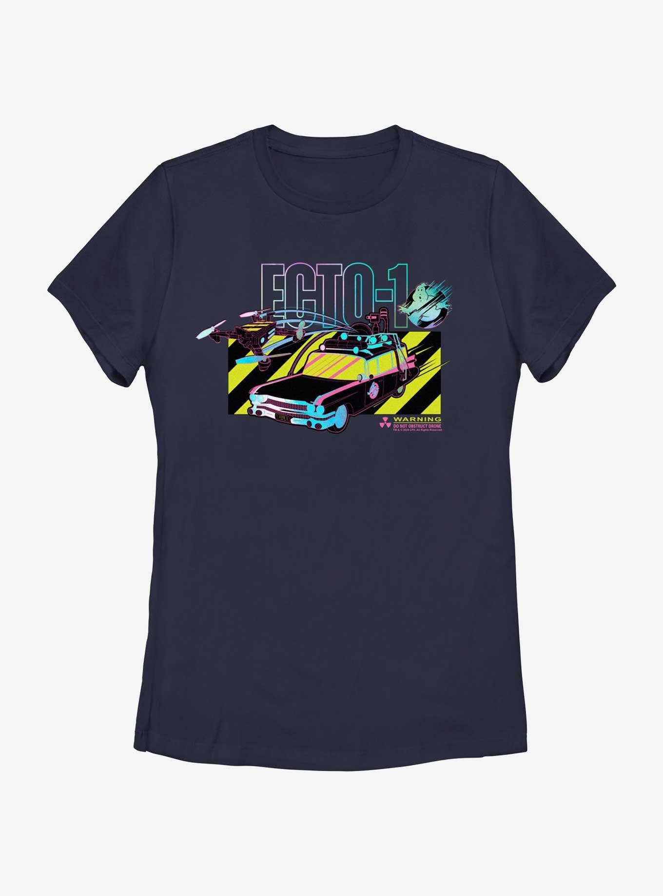Ghostbusters Ecto-1 Warning Womens T-Shirt, NAVY, hi-res