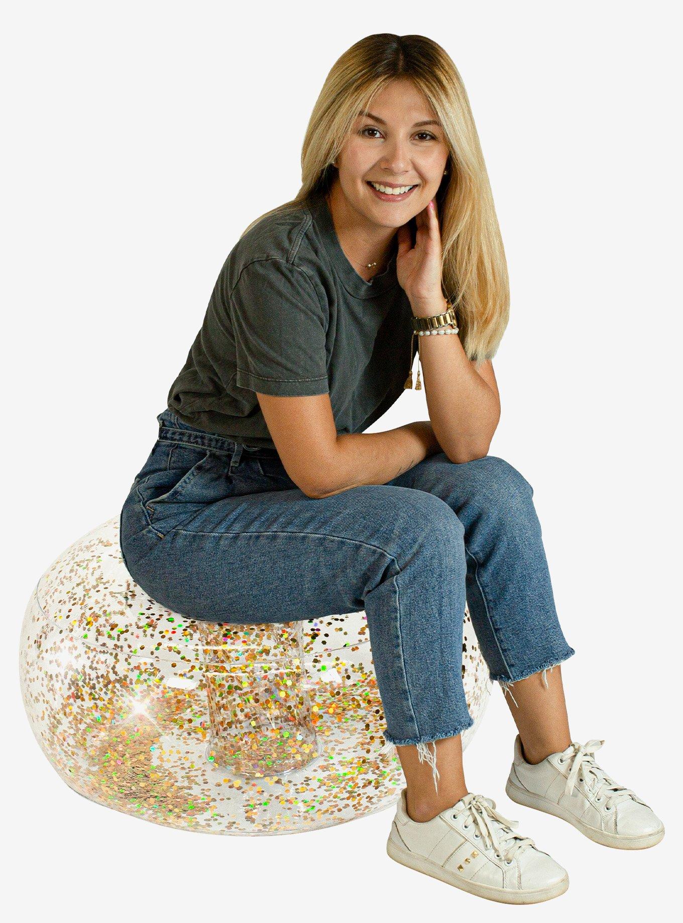 Gold Holographic Glitter Ottoman, , hi-res