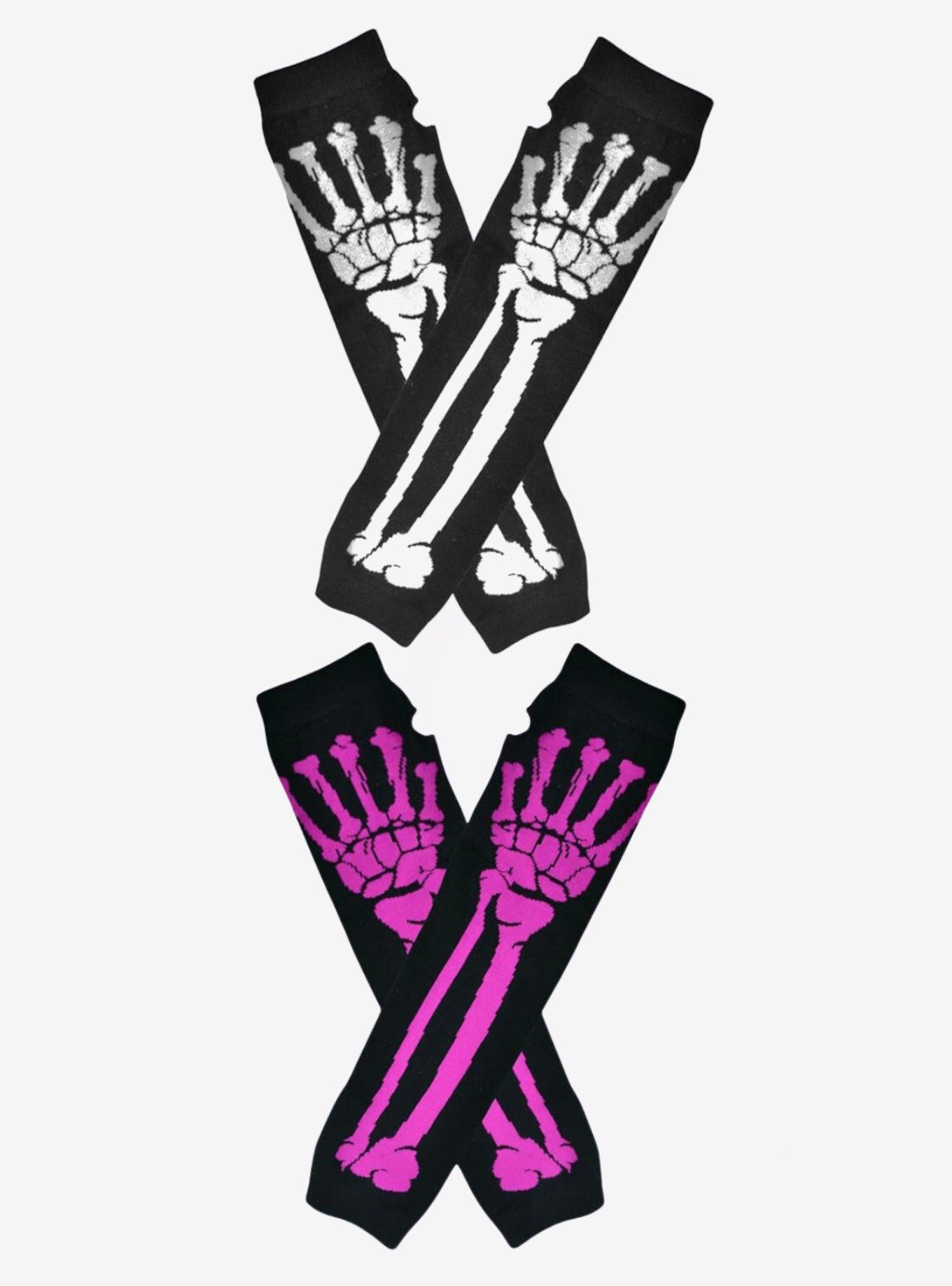 Skeleton Arm Warmer Set Skull Fingerless Gloves Bundle, , hi-res