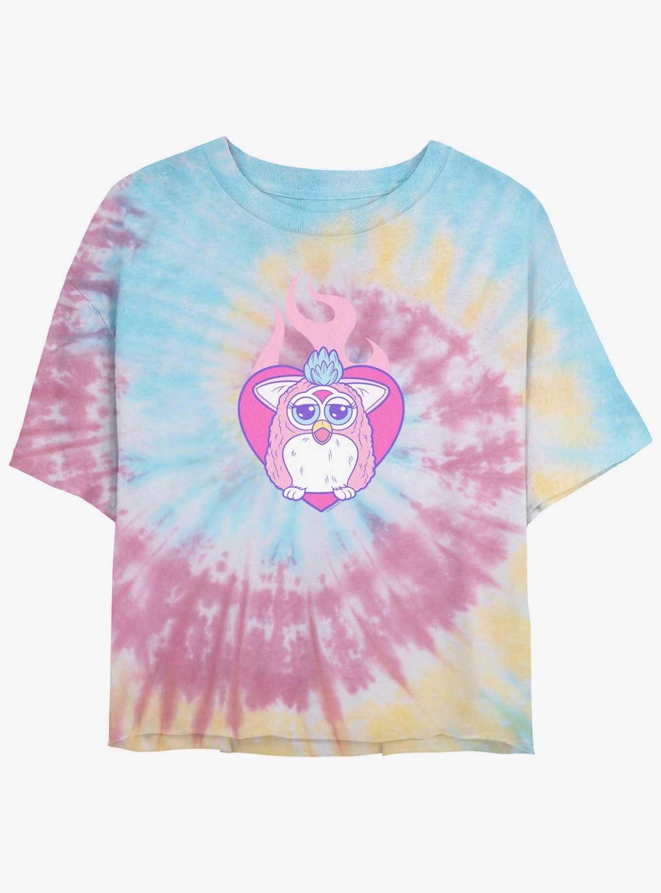 Furby Fire Heart Girls Tye-Dye Crop T-Shirt, BLUPNKLY, hi-res