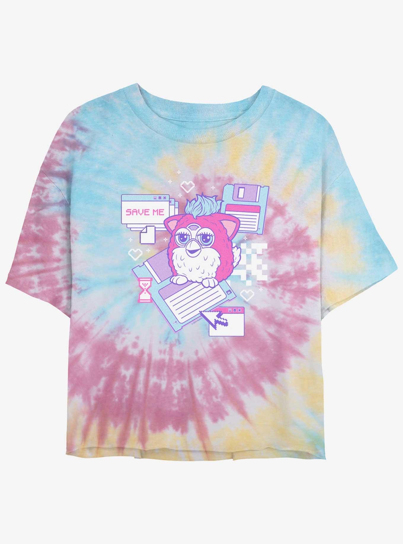 Furby Retro Computer Friend Girls Tye-Dye Crop T-Shirt, BLUPNKLY, hi-res