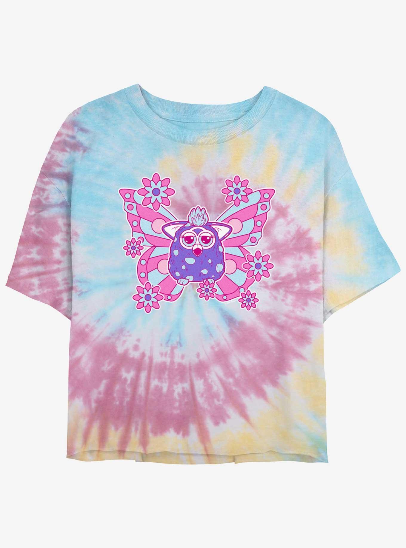 Furby Cute Purple Butterfly Girls Tye-Dye Crop T-Shirt, BLUPNKLY, hi-res