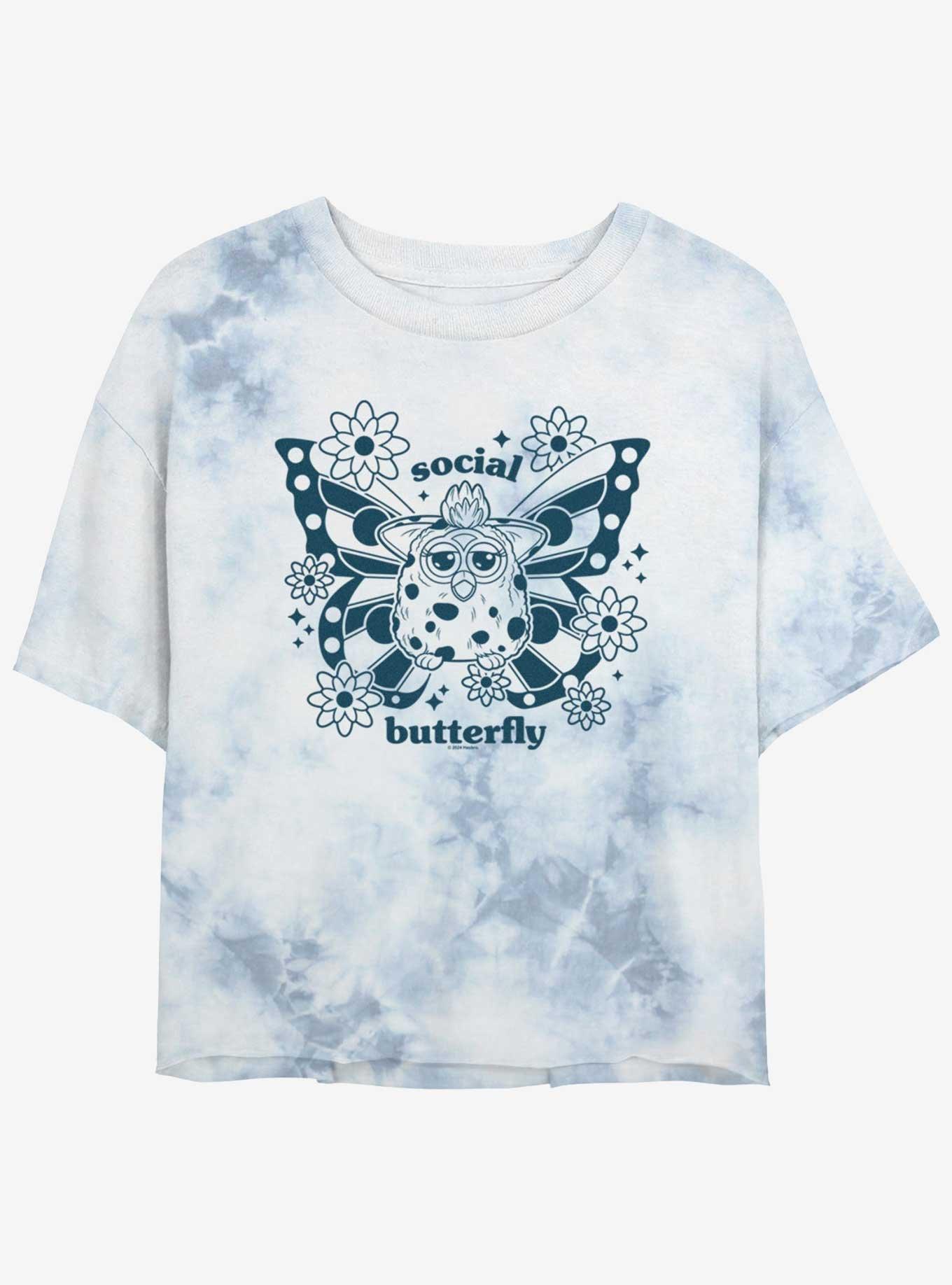 Furby Social Butterfly Girls Tye-Dye Crop T-Shirt, WHITEBLUE, hi-res